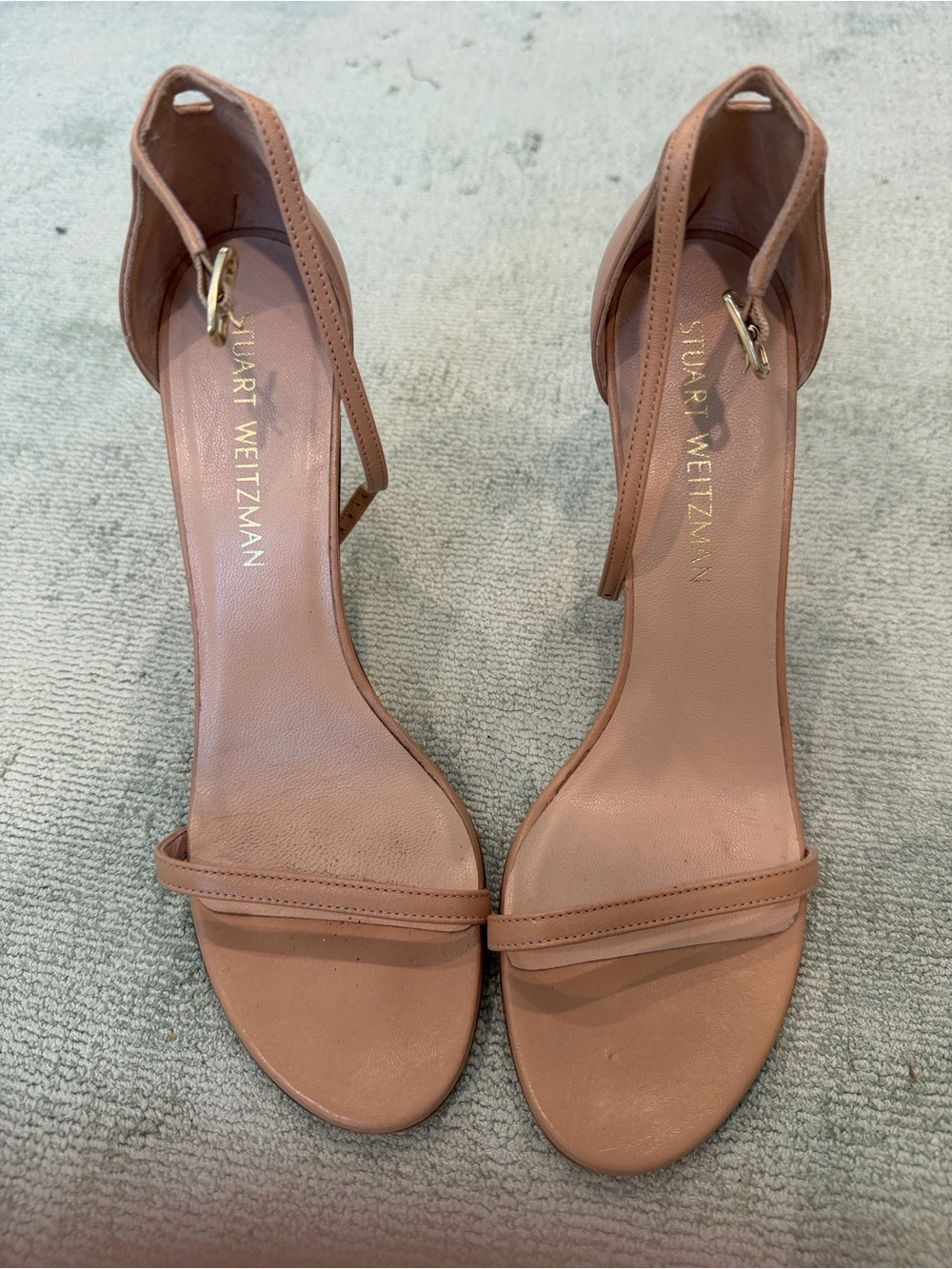 Stuart Weitzman Tan Leather Nudistsong Strap Heels
